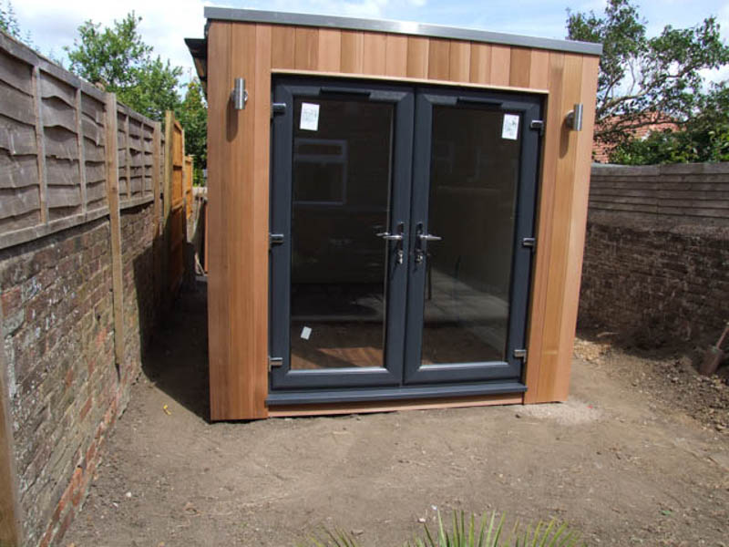 French doors on a garden office