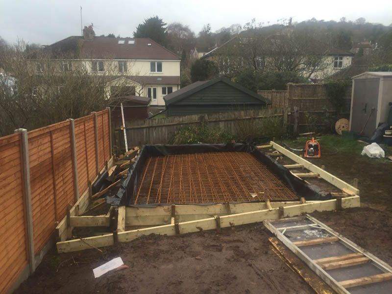 This photo shows the formwork for the slab with the Rebar inside. You can see how Executive Garden Rooms are using the concrete slab to overcome the site issues 