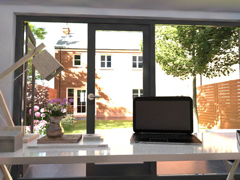 French doors on a garden office