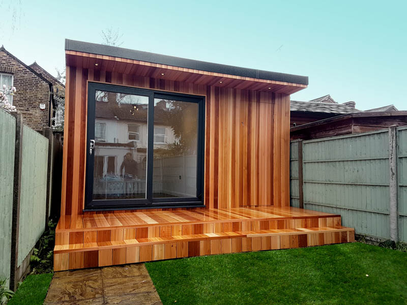 The lights and heating in this garden office can be controlled with your phone
