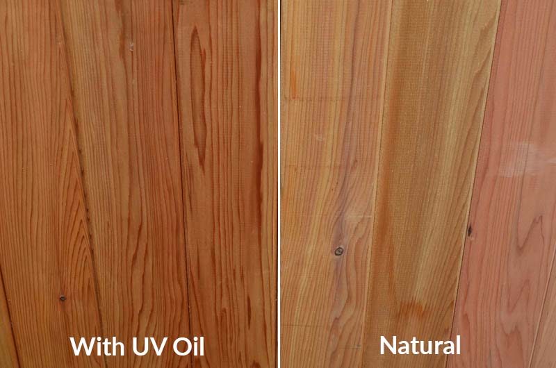 Applying a uv-oil to Cedar or Larch will protect the natural colour of the cladding