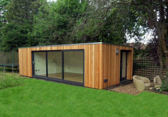 The 8m wide garden office as viewed from the outside