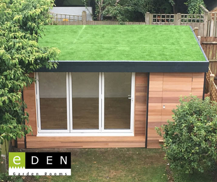 Garden office with artificial green roof