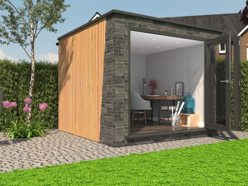 Mixing timber and slate cladding on a garden office