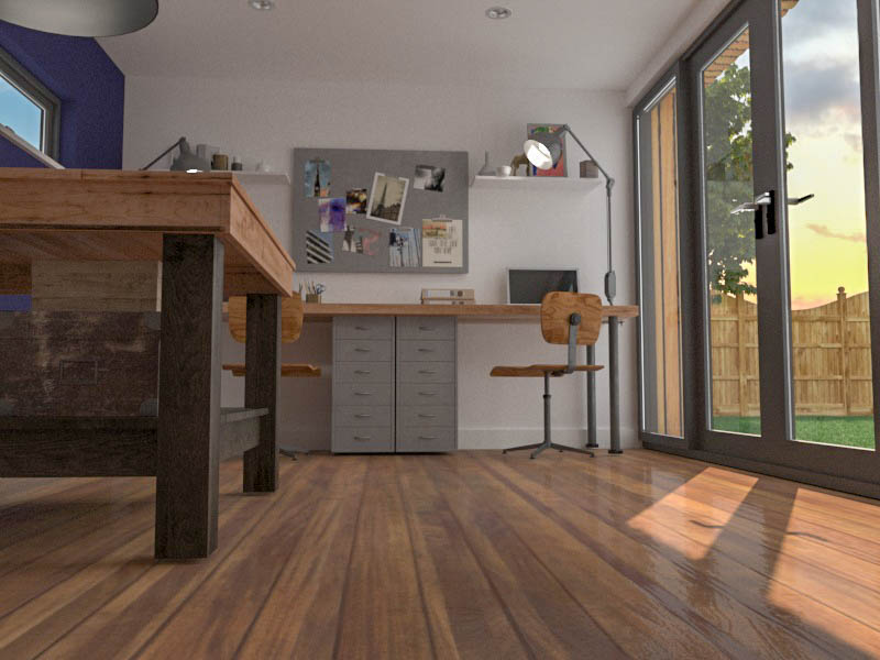 Laminate flooring is commonly used in garden offices