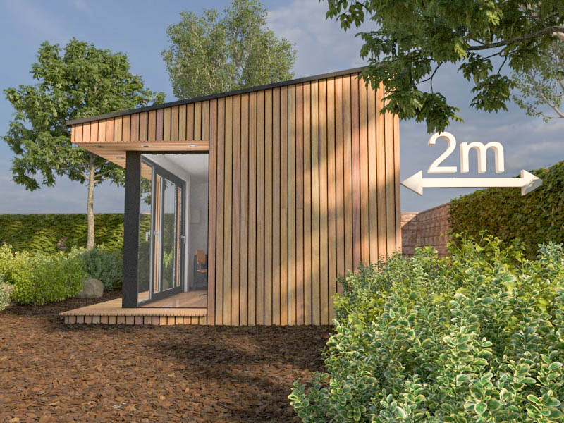 Mono pitched garden offices need to be sited at least 2m from any boundary under the Permitted Development rules