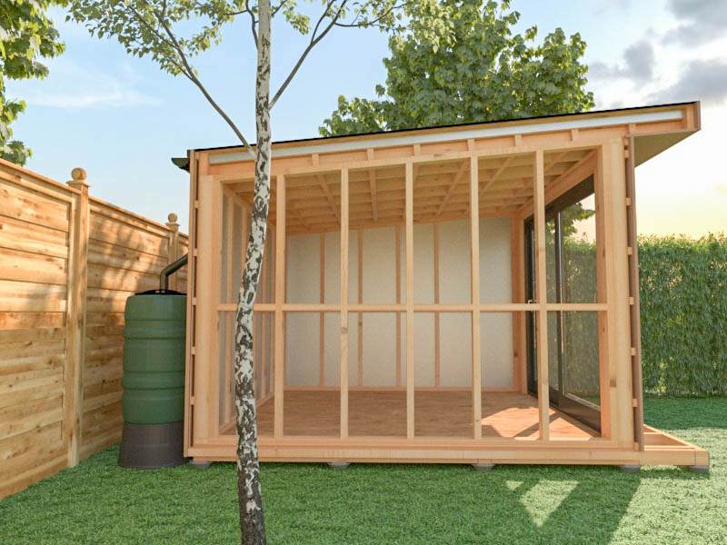 Warm roofs where the insulation sits on top of the rafters are popular in garden office design